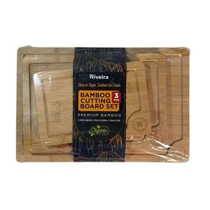 Riveira Bamboo Cutting Board Set 3 Piece Premium Kitchen Chef Kitchenware